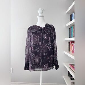 Grey Jason Wu Women's Winter Floral Knot Blouse Silk Blend Size 4